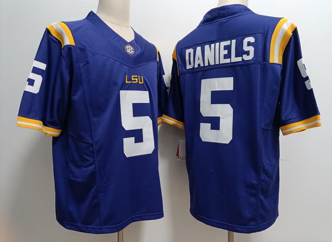 2024 NCAA Men LSU Tigers #5 Jayden Daniels blue Nike jersey